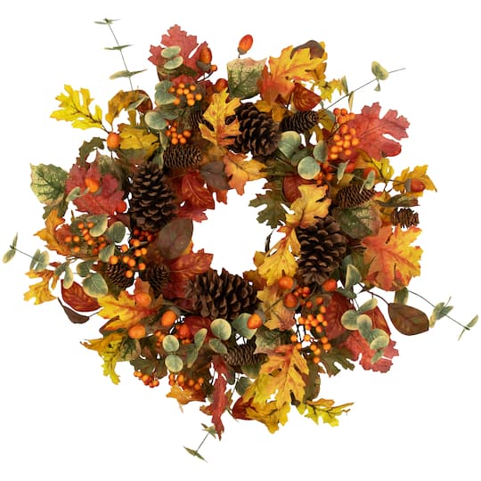 26" Berries, Leaves & Pinecones Fall Harvest Wreath